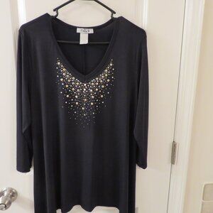 Only 9 Black Blouse with Gold Embellishments Size 1X